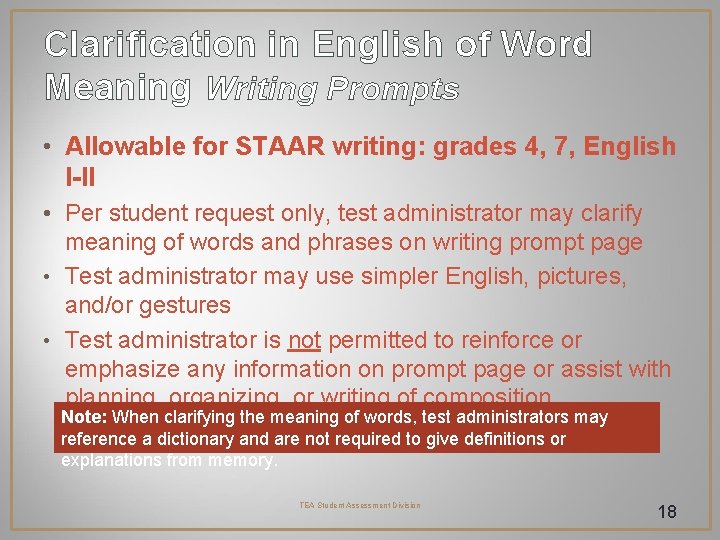 Clarification in English of Word Meaning Writing Prompts • Allowable for STAAR writing: grades Clarification in English of Word Meaning Writing Prompts • Allowable for STAAR writing: grades