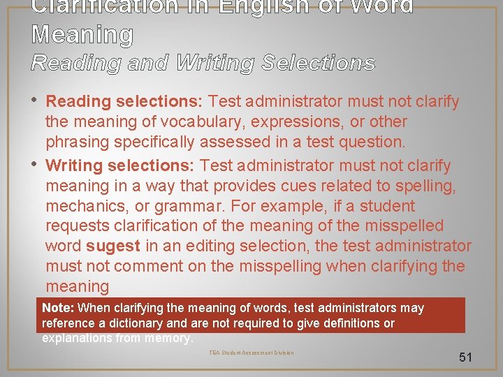 Clarification in English of Word Meaning Reading and Writing Selections • • Reading selections: Clarification in English of Word Meaning Reading and Writing Selections • • Reading selections: