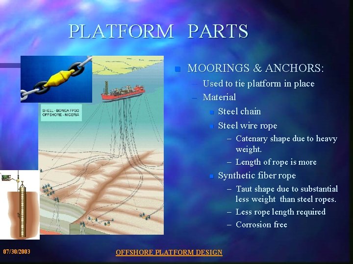 PLATFORM PARTS n MOORINGS & ANCHORS: – Used to tie platform in place –