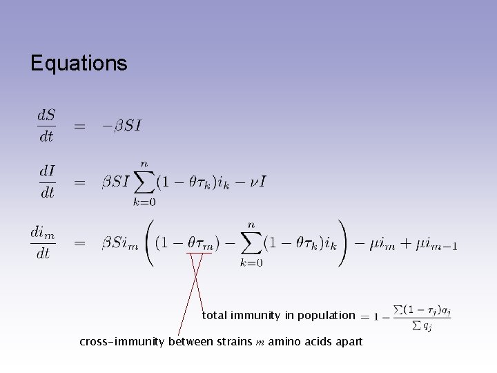 Equations total immunity in population cross-immunity between strains m amino acids apart 
