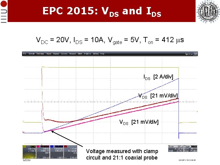EPC 2015: VDS and IDS VDC = 20 V, IDS = 10 A, Vgate EPC 2015: VDS and IDS VDC = 20 V, IDS = 10 A, Vgate