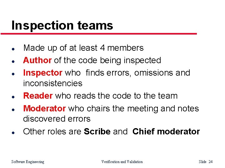 Inspection teams l l l Made up of at least 4 members Author of