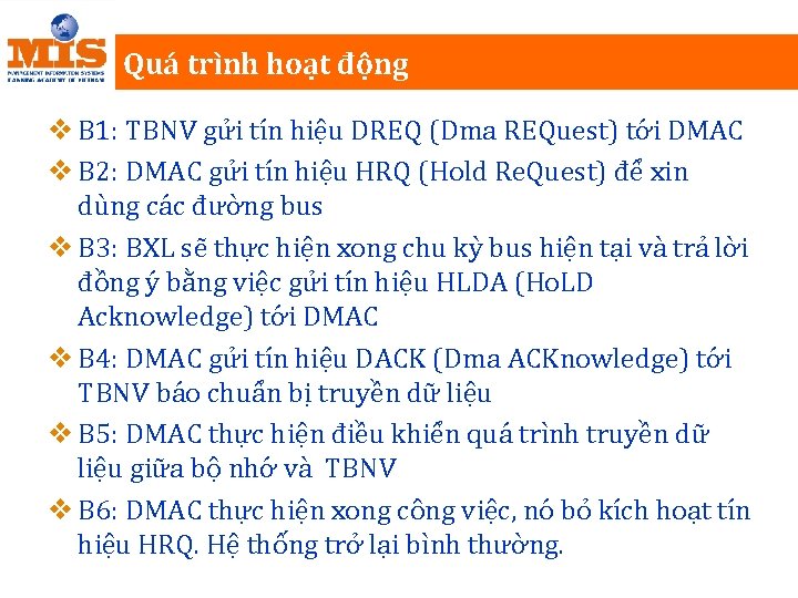 Quá trình hoạt động v B 1: TBNV gửi tín hiệu DREQ (Dma REQuest)