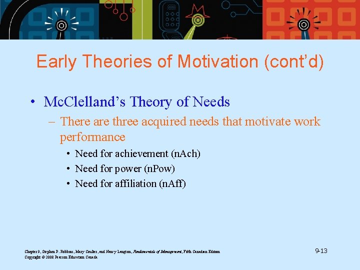 Early Theories of Motivation (cont’d) • Mc. Clelland’s Theory of Needs – There are