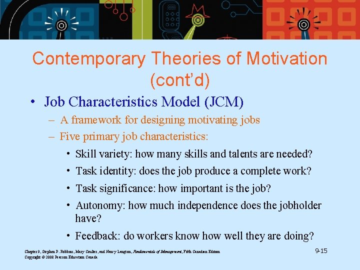 Contemporary Theories of Motivation (cont’d) • Job Characteristics Model (JCM) – A framework for