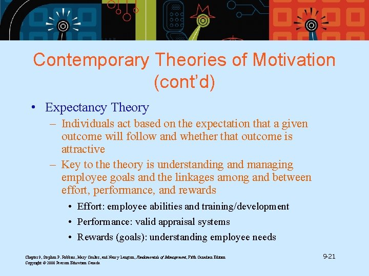 Contemporary Theories of Motivation (cont’d) • Expectancy Theory – Individuals act based on the