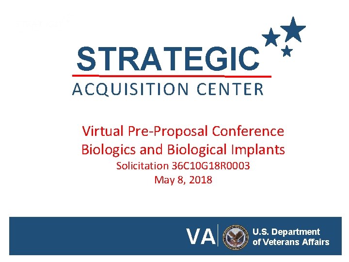 STRATEGIC ACQUISITION CENTER Virtual Pre-Proposal Conference Biologics and Biological Implants Solicitation 36 C 10