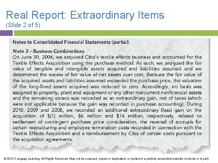 Real Report: Extraordinary Items (Slide 2 of 5) © 2013 Cengage Learning. All Rights