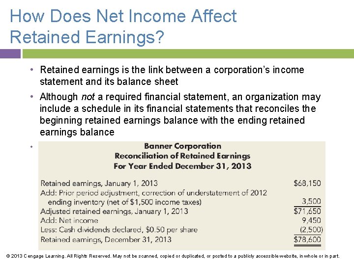 How Does Net Income Affect Retained Earnings? • Retained earnings is the link between