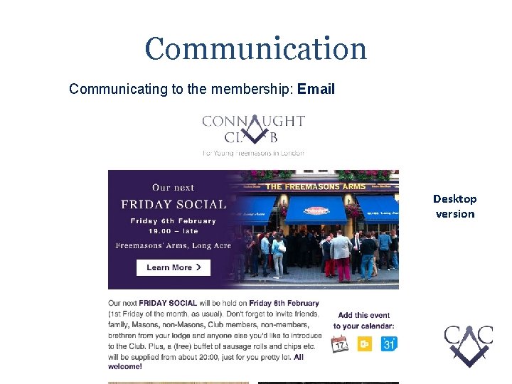 Communication Communicating to the membership: Email Desktop version 