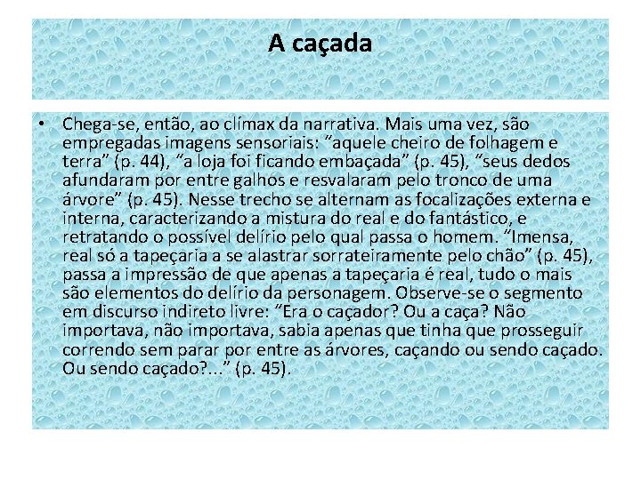 A caçada • Chega-se, então, ao clímax da narrativa. Mais uma vez, são empregadas