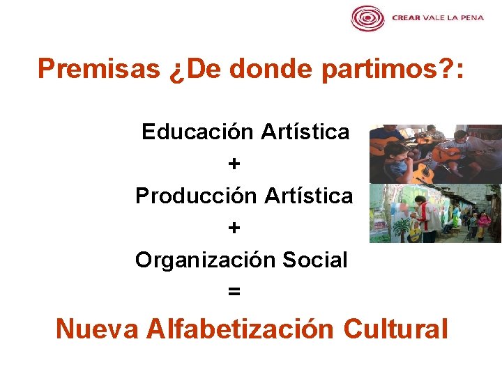 Premisas ¿De donde partimos? : Educación Artística + Producción Artística + Organización Social =