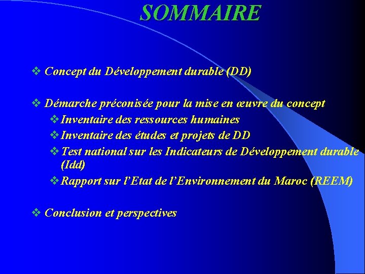 SOMMAIRE v Concept du Développement durable (DD) v Démarche préconisée pour la mise en