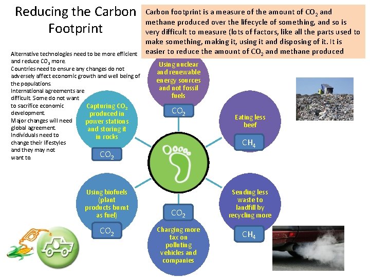 Reducing the Carbon Footprint Alternative technologies need to be more efficient and reduce CO