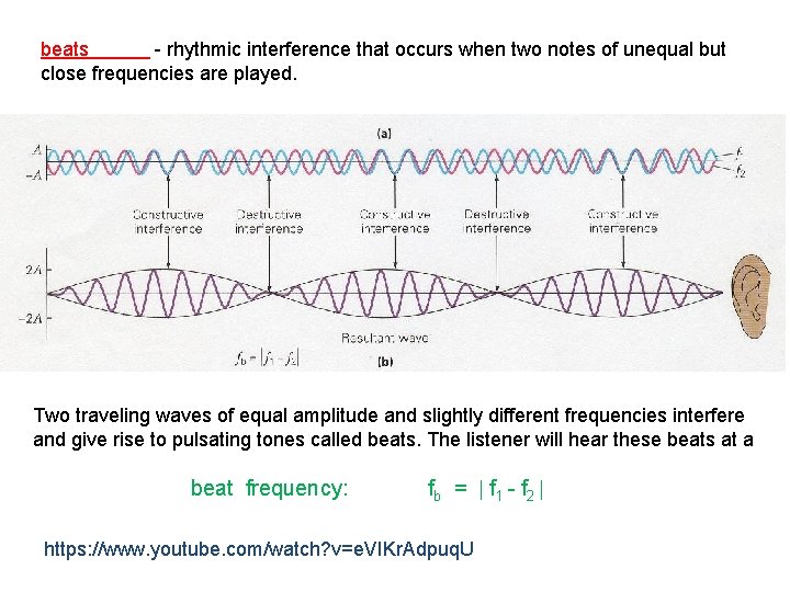 beats - rhythmic interference that occurs when two notes of unequal but close frequencies