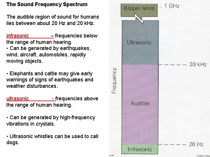 The Sound Frequency Spectrum The audible region of sound for humans lies between about