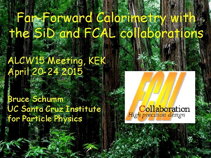 Far-Forward Calorimetry with the Si. D and FCAL collaborations ALCW 15 Meeting, KEK April