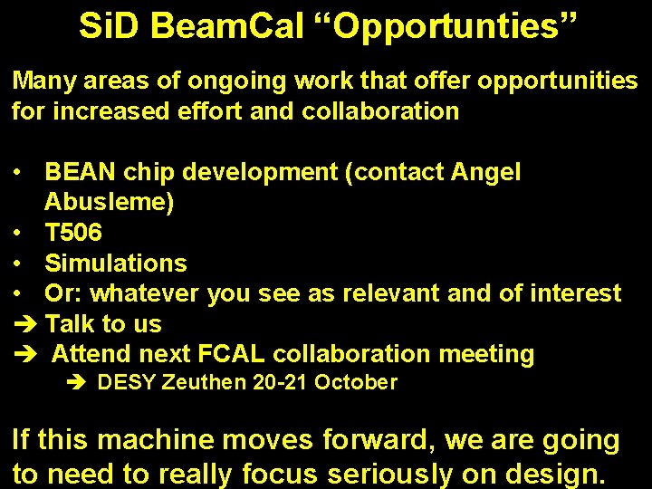 Si. D Beam. Cal “Opportunties” Many areas of ongoing work that offer opportunities for