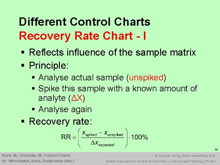 Different Control Charts Recovery Rate Chart - I § Reflects influence of the sample