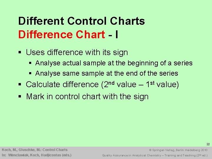 Different Control Charts Difference Chart - I § Uses difference with its sign §