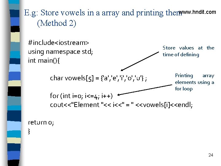 E. g: Store vowels in a array and printing themwww. hndit. com (Method 2)