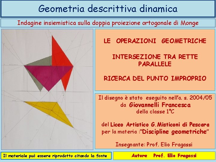 Geometria descrittiva dinamica Indagine insiemistica sulla doppia proiezione ortogonale di Monge LE OPERAZIONI GEOMETRICHE