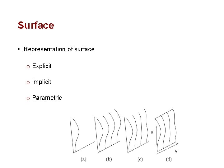 Surface • Representation of surface o Explicit o Implicit o Parametric 