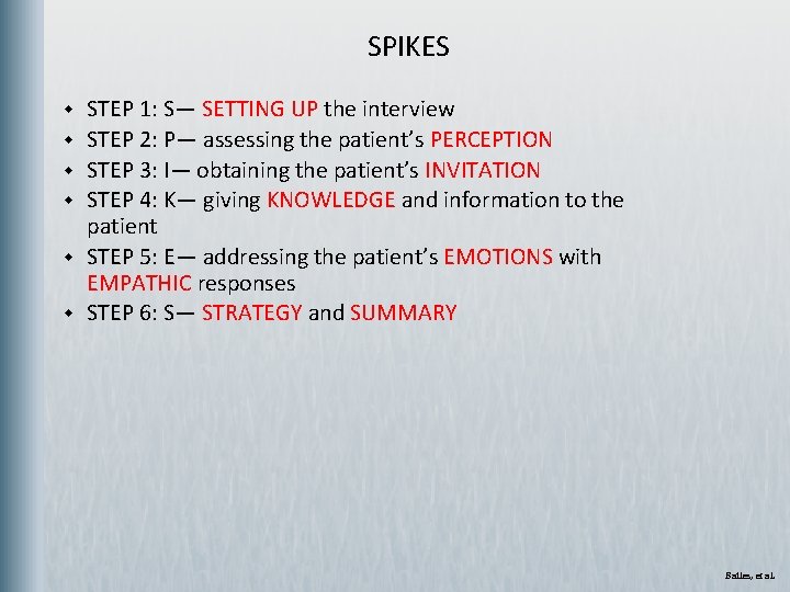  SPIKES w w w STEP 1: S— SETTING UP the interview STEP 2:
