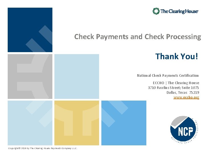 Check Payments and Check Processing Thank You! National Check Payments Certification ECCHO | The