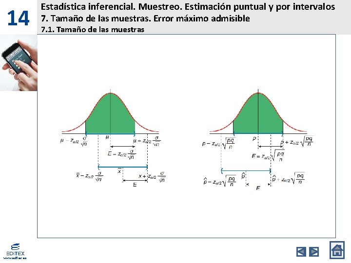 14 www. editex. es Estadística inferencial. Muestreo. Estimación puntual y por intervalos 7. Tamaño