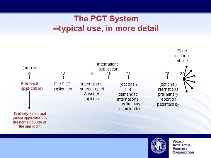 The PCT System --typical use, in more detail (months) 0 File local application Typically