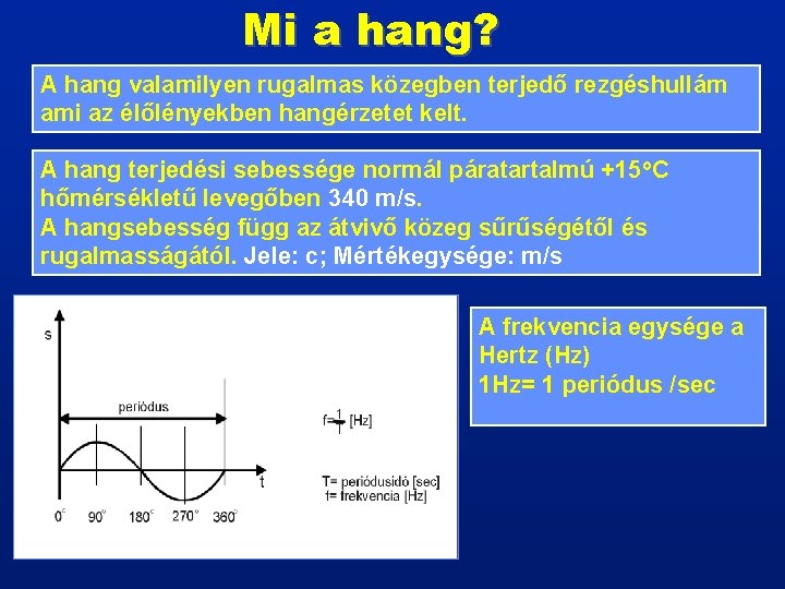 Mi a hang? A hang valamilyen rugalmas közegben terjedő rezgéshullám ami az élőlényekben hangérzetet