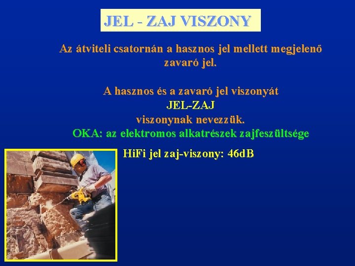 JEL - ZAJ VISZONY Az átviteli csatornán a hasznos jel mellett megjelenő zavaró jel.