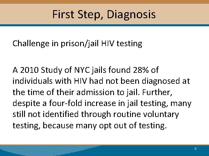 First Step, Diagnosis Challenge in prison/jail HIV testing A 2010 Study of NYC jails