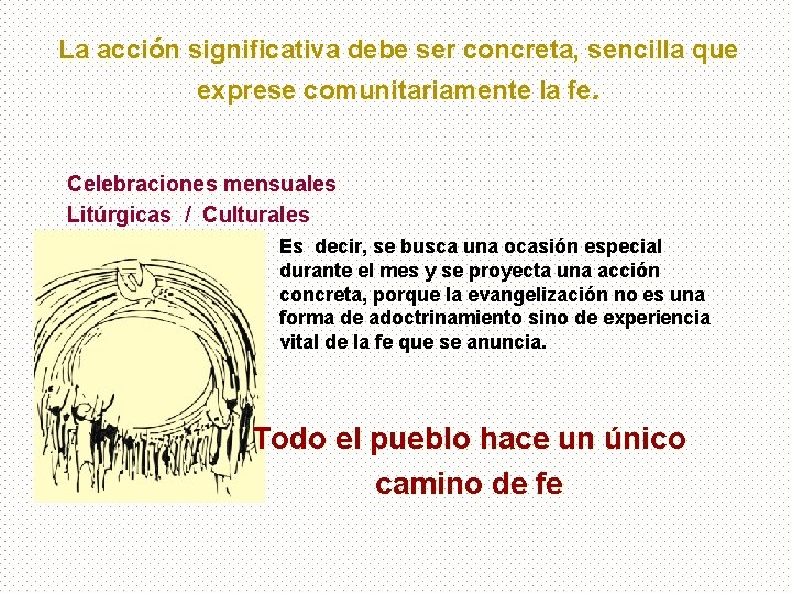 La acción significativa debe ser concreta, sencilla que exprese comunitariamente la fe. Celebraciones mensuales