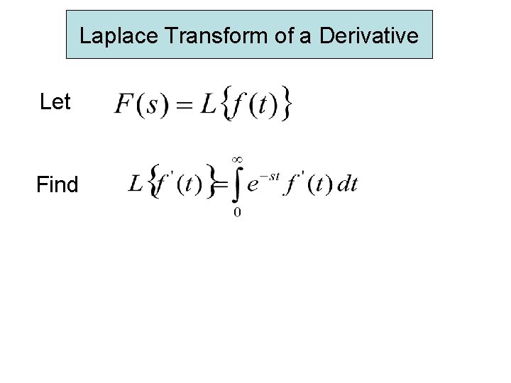Laplace Transform of a Derivative Let Find Laplace Transform of a Derivative Let Find