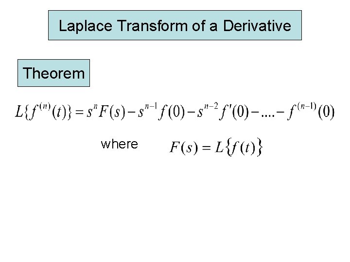 Laplace Transform of a Derivative Theorem where Laplace Transform of a Derivative Theorem where