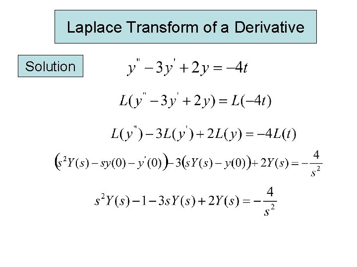 Laplace Transform of a Derivative Solution Laplace Transform of a Derivative Solution
