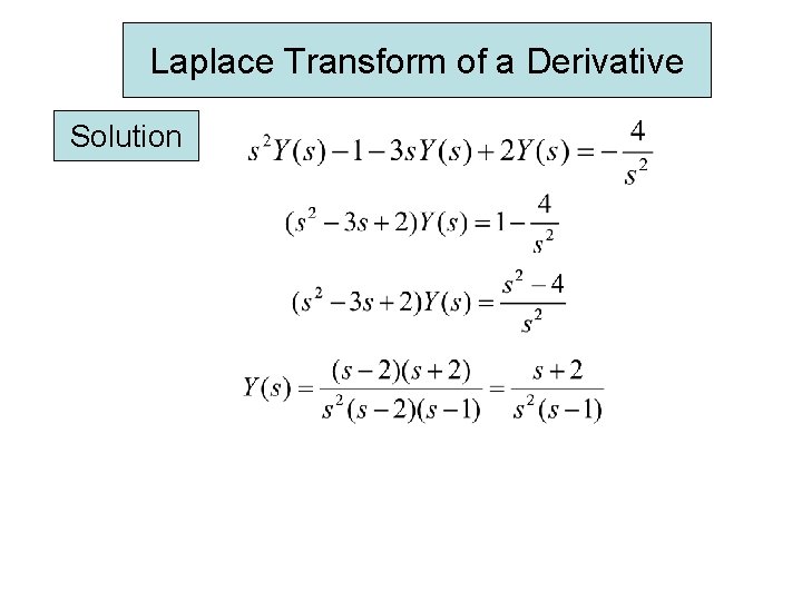 Laplace Transform of a Derivative Solution Laplace Transform of a Derivative Solution