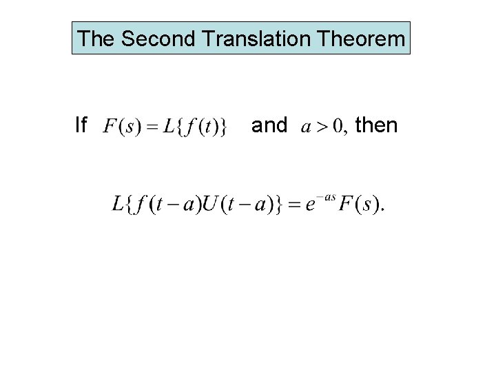 The Second Translation Theorem If and then The Second Translation Theorem If and then