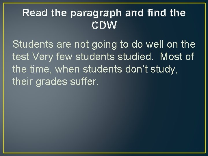 Read the paragraph and find the CDW Students are not going to do well