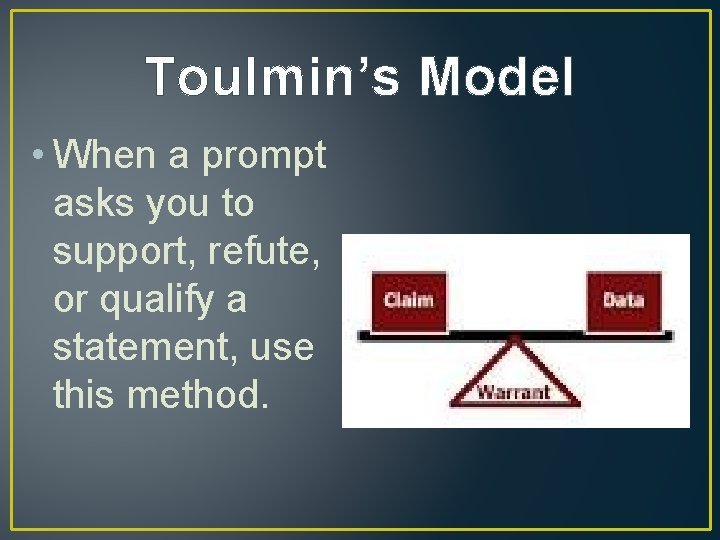 Toulmin’s Model • When a prompt asks you to support, refute, or qualify a