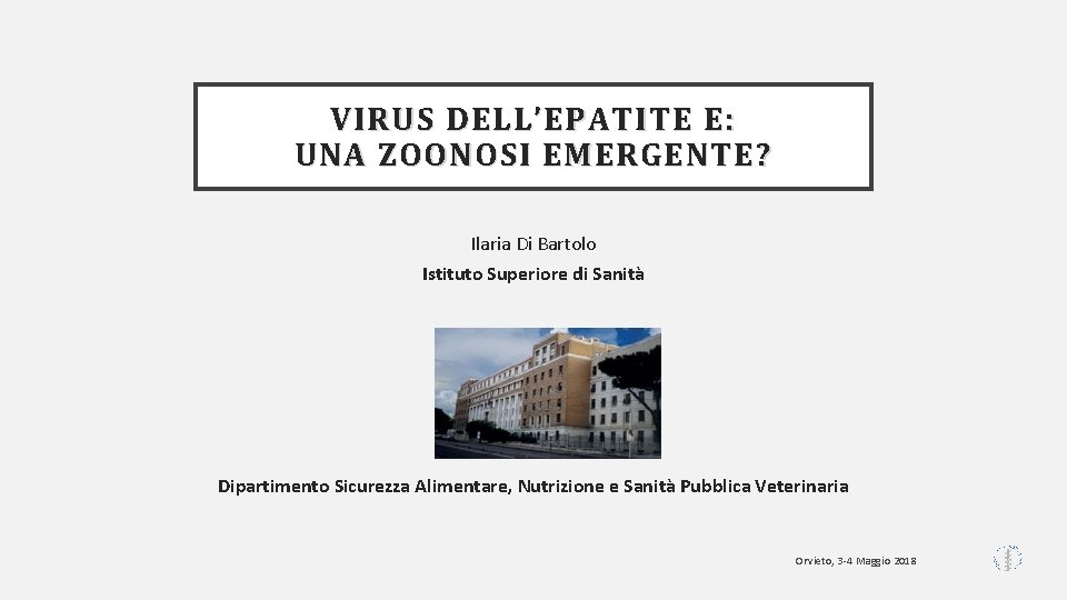 VIRUS DELL’EPATITE E: UNA ZOONOSI EMERGENTE? Ilaria Di Bartolo Istituto Superiore di Sanità Dipartimento