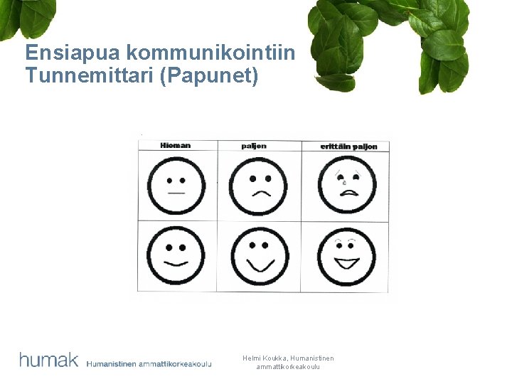 Ensiapua kommunikointiin Tunnemittari (Papunet) Helmi Koukka, Humanistinen ammattikorkeakoulu 