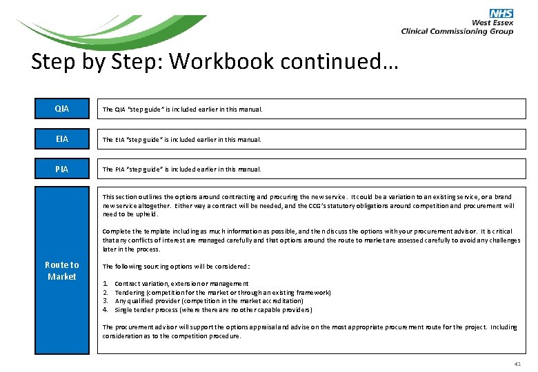 Step by Step: Workbook continued… QIA The QIA “step guide” is included earlier in Step by Step: Workbook continued… QIA The QIA “step guide” is included earlier in
