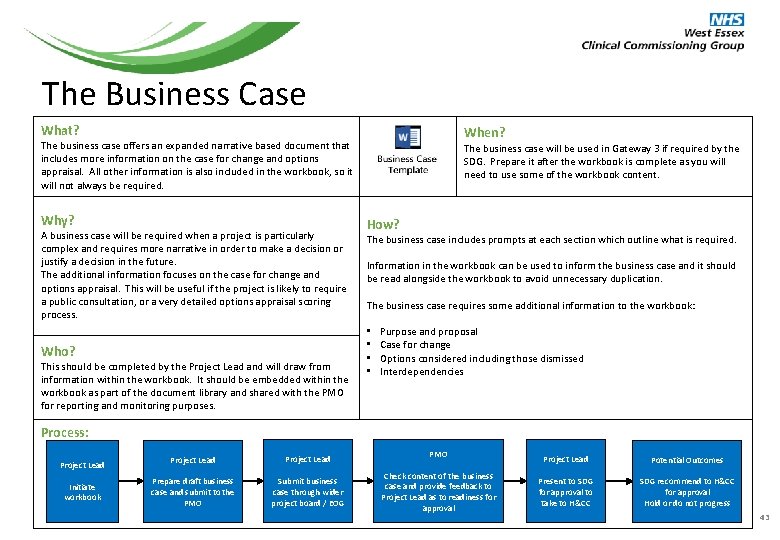 The Business Case What? When? The business case offers an expanded narrative based document The Business Case What? When? The business case offers an expanded narrative based document