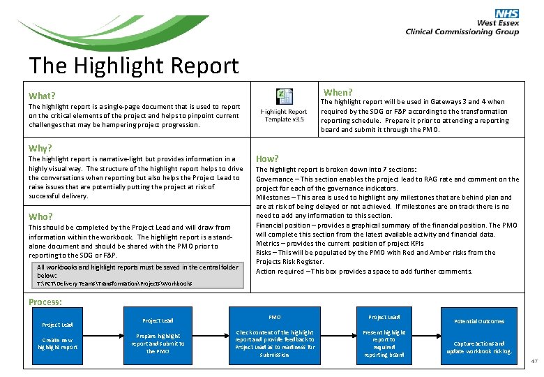 The Highlight Report When? What? The highlight report will be used in Gateways 3 The Highlight Report When? What? The highlight report will be used in Gateways 3