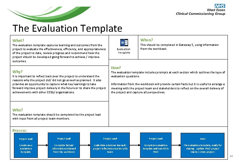 The Evaluation Template When? What? This should be completed in Gateway 5, using information The Evaluation Template When? What? This should be completed in Gateway 5, using information