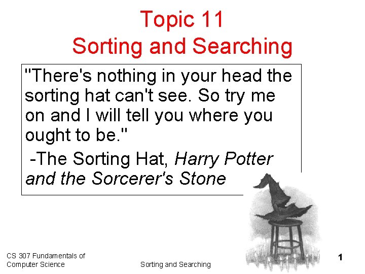 Topic 11 Sorting and Searching "There's nothing in your head the sorting hat can't