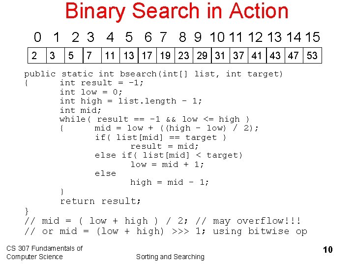 Binary Search in Action 0 1 2 3 4 5 6 7 8 9